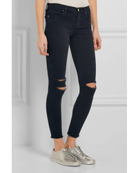 J Brand Distressed Mid Rise Skinny Jeans Dark Denim