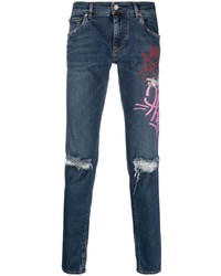 Dolce & Gabbana Graffiti Print Ripped Skinny Jeans