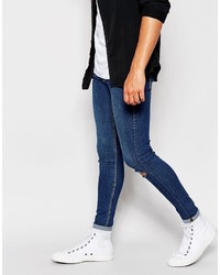 Cheap Monday Jeans Low Spray Extreme Super Skinny Mid Blue Ripped Knee