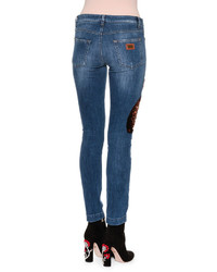 Dolce & Gabbana Kitten Appliqu Distressed Skinny Jeans Indigo