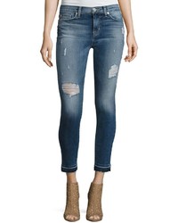 Hudson Nico Mid Rise Distressed Skinny Ankle Jeans With Released Hem Indigo