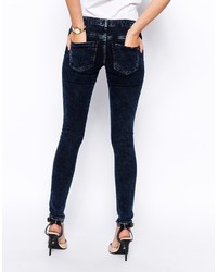 Asos Petite Whitby Low Rise Skinny Jeans In Alaska Wash With Ripped Knee