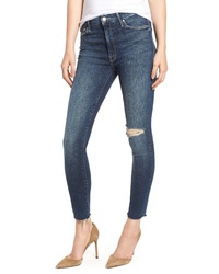 MOTHE R The Looker High Waist Frayed Ankle Skinny Jeans