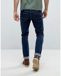 Asos Skinny 125oz Jeans With Rips In Dark Blue