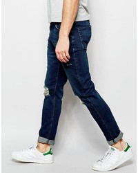 Asos Skinny Jeans In Tinted Dark Wash With Rips