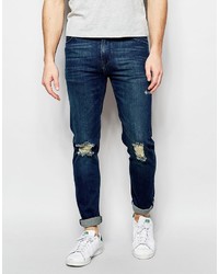 Asos Skinny Jeans In Tinted Dark Wash With Rips