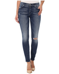 7 For All Mankind The Ankle Skinny With Navy Squiggle Destroy In Lake Blue