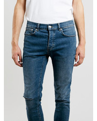 Topman Mid Wash Ripped Stretch Skinny Jeans