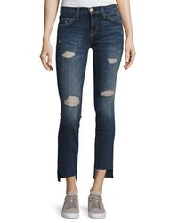 Current/Elliott Uneven Cut Distressed Skinny Jeans Medium Blue