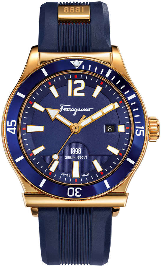 Salvatore Ferragamo 1898 Rubber Strap Sport Watch Blue, $1,495