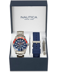 Nautica Interchangeable Navy Silicone Strap And Stainless Steel Bracelet Watch Set 44mm Nad16503g