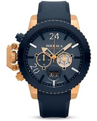 Brera Orologi Militare 14k Rose Gold And Navy Blue Ionic Plated Stainless Steel Watch With Navy Blue Rubber Strap 48mm