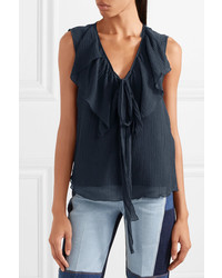 See by Chloe See By Chlo Ruffled Crinkled Cotton Gauze Top Midnight Blue
