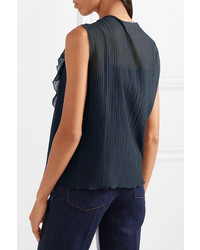 See by Chloe See By Chlo Ruffled Crinkled Cotton Gauze Top Midnight Blue