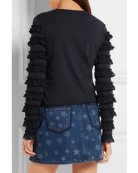 See by Chloe See By Chlo Ruffle Trimmed Cotton Jersey Top Midnight Blue