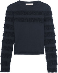 See by Chloe See By Chlo Ruffle Trimmed Cotton Jersey Top Midnight Blue