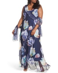 Navy Ruffle Chiffon Maxi Dress