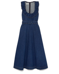 Navy Ruffle Denim Midi Dress