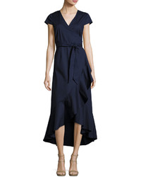 Neiman Marcus Asymmetric Ruffled Long Wrap Dress