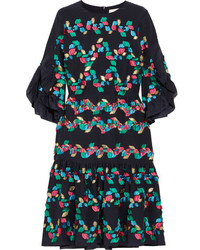 Peter Pilotto Ruffled Fil Coup Silk Blend Dress Navy