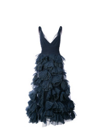 Marchesa Notte Plunge Ruffled Skirt Dress