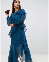 ASOS DESIGN Ruffle Maxi Dress With 70s Balloon Sleeve