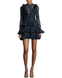 Alexis Tracie Long Sleeve Tiered Ruffled Lace Mini Dress