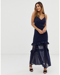 Liquorish Cami Maxi Dress With Sheer Lace Overlay And Ruffle Detail