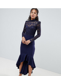 City Goddess Tall Long Sleeve High Neck Fishtail Maxi Dress With Lace Detail