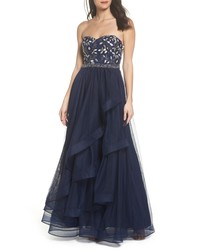 Sequin Hearts Strapless Lace Tulle Gown