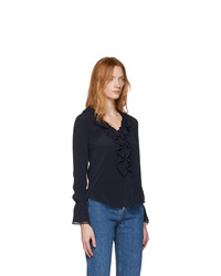 See by Chloe Navy Ruffle Front Blouse
