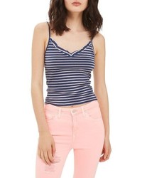Topshop Ivy Ruffle Stripe Ribbed Camisole