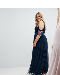 Maya Plus Cold Shoulder Sequin Detail Tulle Maxi Dress With Ruffle Detail