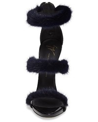 Giuseppe Zanotti Genuine Mink Fur Triple Band Sandal