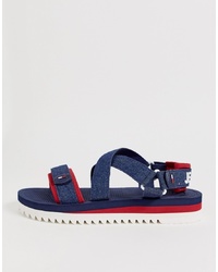 Tommy Jeans Sandal With Denim And Contrast Sole In Navy