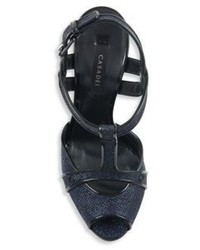 Casadei Shimmer T Strap Platform Sandals