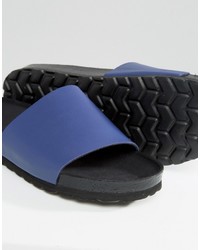 Asos Slider Sandals In Blue