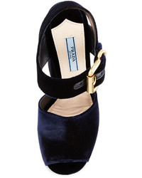 Prada Velvet Platform Ankle Wrap Sandal Blue