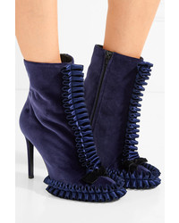 Marco De Vincenzo Ruffled Satin And Velvet Ankle Boots Navy