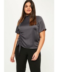 Missguided Plus Size Grey Ruched Satin Top