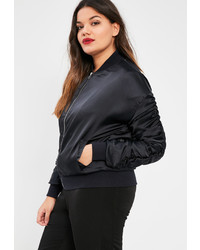 Missguided Plus Size Navy Ruched Sleeve Satin Bomber Jacket