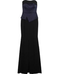 Roland Mouret Devey Layered Satin And Crepe Gown Navy
