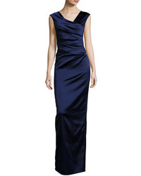 Talbot Runhof Note V Neck Cap Sleeve Ruched Gown