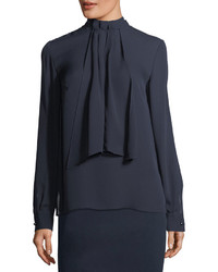 St. John Collection Satin Silk Georgette Pleated Blouse