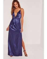 Missguided Silky Strappy Maxi Dress Navy