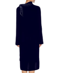 Marni Long Sleeve Midi Dress With Satin Scarf Blue