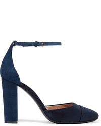 Tory Burch Rousseau Suede And Satin Pumps Navy