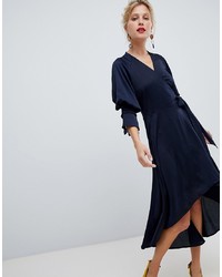 Navy Satin Wrap Dress