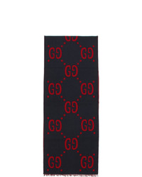 Gucci Blue And Red Gg Jacquard Scarf