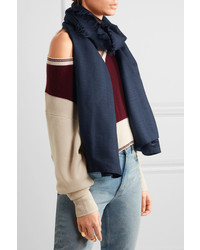 Chloé Fringed Wool And Silk Blend Scarf Navy